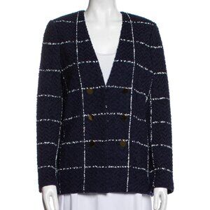 St. John Navy Plaid Print Blazer Size 4